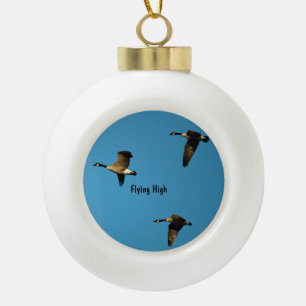 Canadian geese in flight   ceramic ball christmas ornament