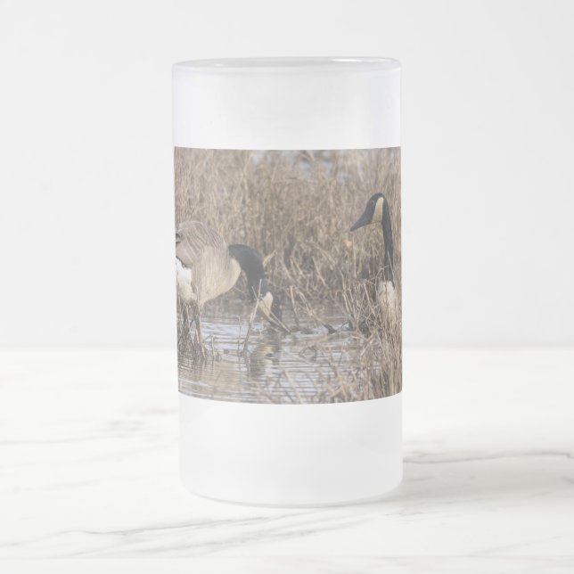 Canadian Geese Snack Time Frosted Glass Beer Mug (Center)