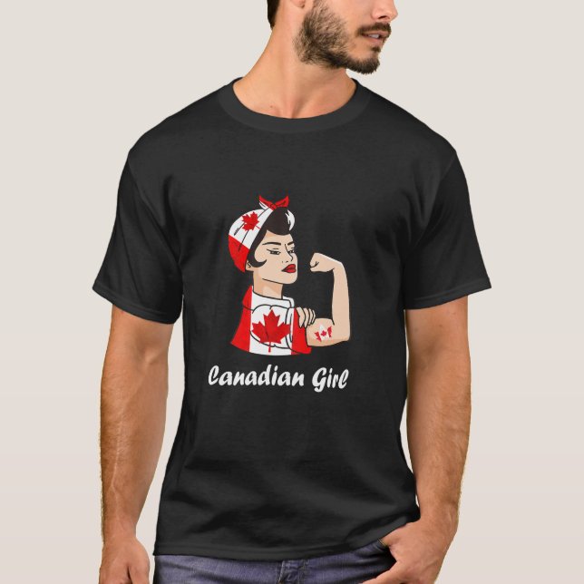 Canadian Girl Strong Woman Maple Leaf Canadian Roo T-Shirt (Front)