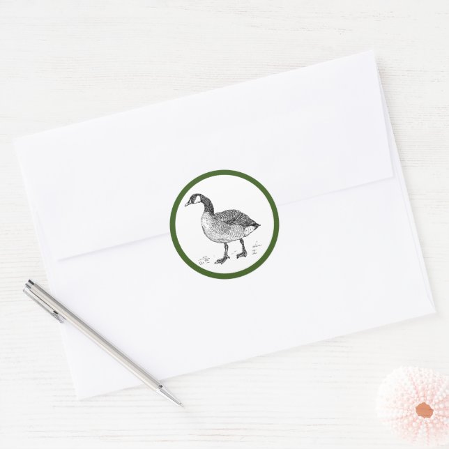 Canadian Goose Fine Art Sketch, Bird Drawing Classic Round Sticker (Envelope)