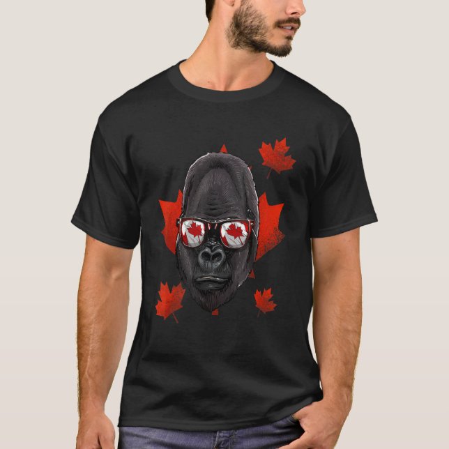 Canadian Gorilla Maple Tree Leaf Canada Flag Wild  T-Shirt (Front)
