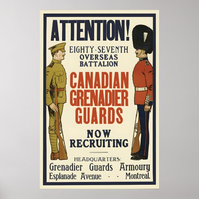 Canadian Grenadier Guards WWI Recruitment Poster (Front)