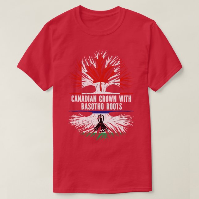 Canadian Grown with Basotho Roots Canada Flag T-Shirt (Design Front)