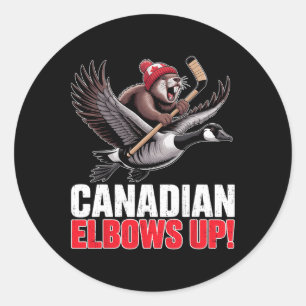 Canadian Hockey Elbows Up Retro Funny Canada Day G Classic Round Sticker