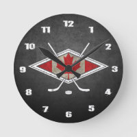 Canadian Hockey Logo Flag Round Clock