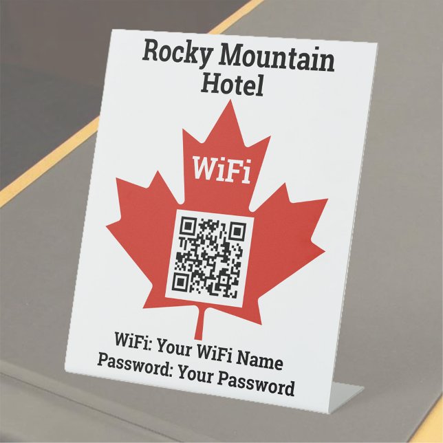 Canadian Hotel Wifi Details Plus QR Code Pedestal Sign (Creator Uploaded)