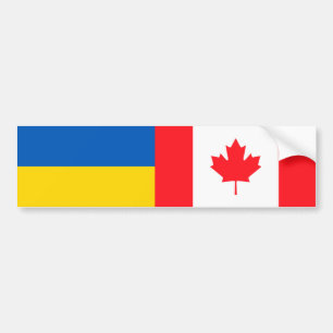 Canadian I stand with Ukraine. CA and UKR Flags. Bumper Sticker