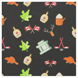 Canadian Icons Symbols for Canada National Day Fabric