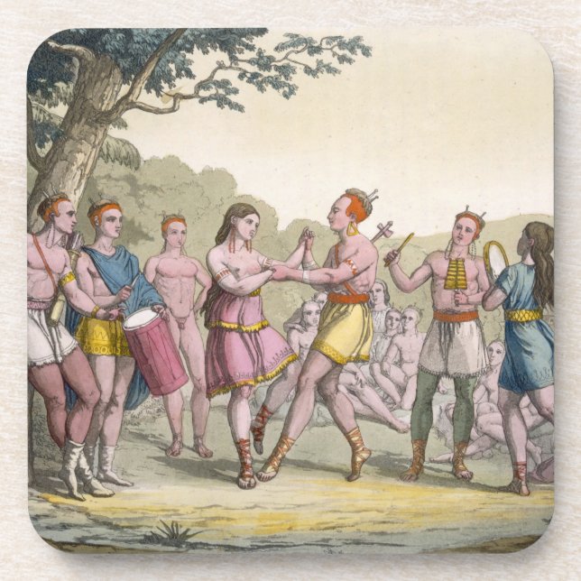 Canadian Indian dance in the evening (colour engra Coaster (Front)