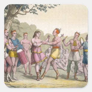Canadian Indian dance in the evening (colour engra Square Sticker