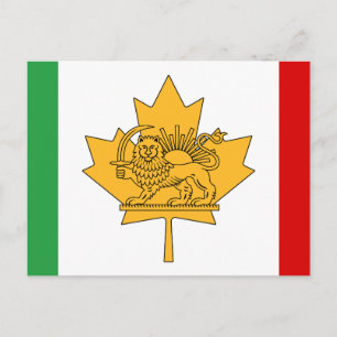 Canadian Iranian Lion and Sun Heritage Flag Postcard