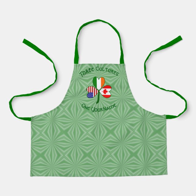 Canadian Irish American Flag Shamrock Personalised Apron (Front)