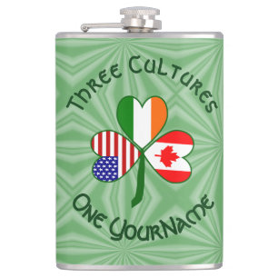 Canadian Irish USA Flags Shamrock Personalised  Hip Flask