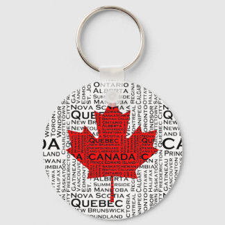 Canadian Leaf w/ City & States Background Key Ring