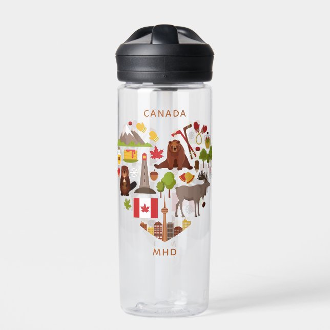 Canadian Love custom monogram Water Bottle (Front)