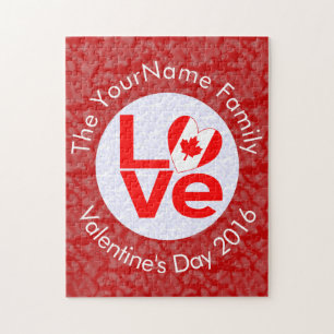 Canadian Love Red Background White Circle Jigsaw Puzzle