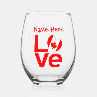 Canadian LOVE Red Personalised Stemless Wine Glass
