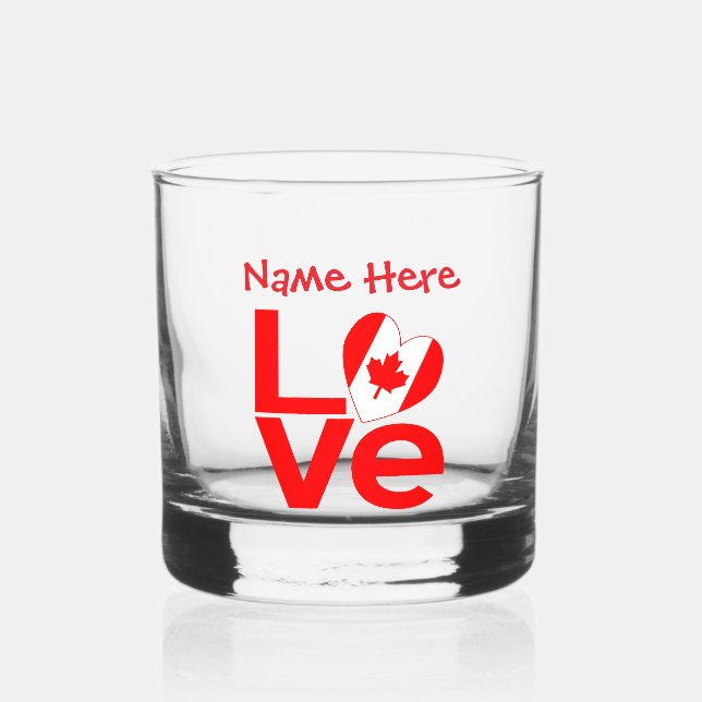 Canadian LOVE Red Personalised Whiskey Glass (Front)