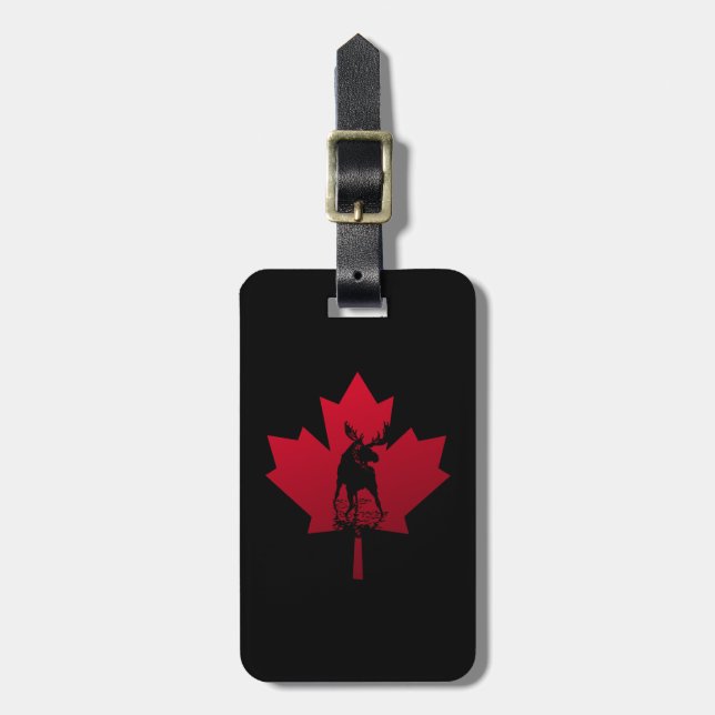 Canadian Maple Leaf and Moose Luggage Tag (Front Vertical)