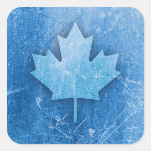 Canadian Maple Leaf Ice Background Blue Graphic  Square Sticker