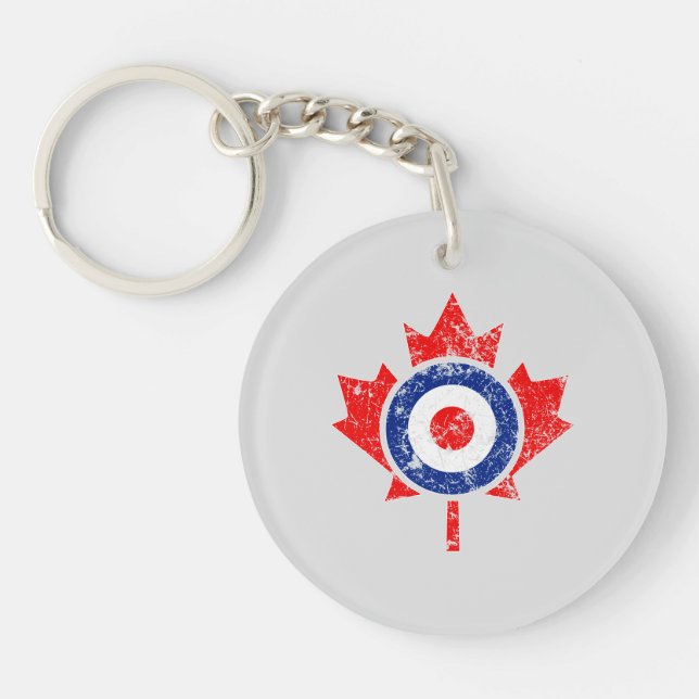 Canadian Maple Leaf Roundel Grunge Mod style Key Ring (Front)