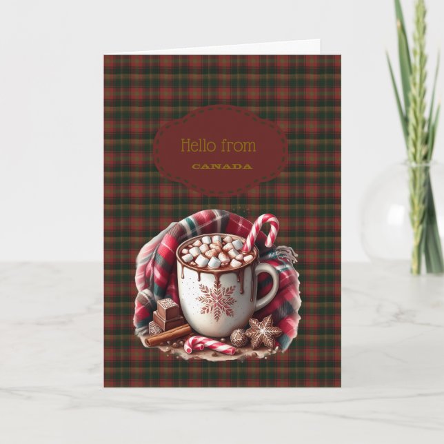 Canadian Maple Leaf Tartan Canada Greetings Holiday Card (Front)