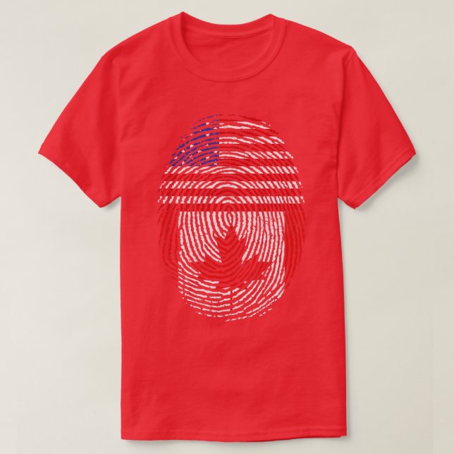 Canadian Maple Leaf US Flag American Fingerprint C T-Shirt (Design Front)
