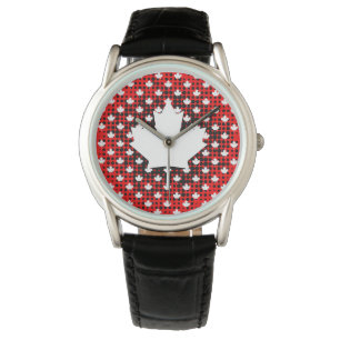 Canadian Maple Leaf with Dot Pattern Background Watch