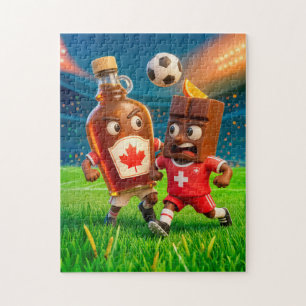 Canadian maple syrup versus Swiss chocolate soccer Jigsaw Puzzle