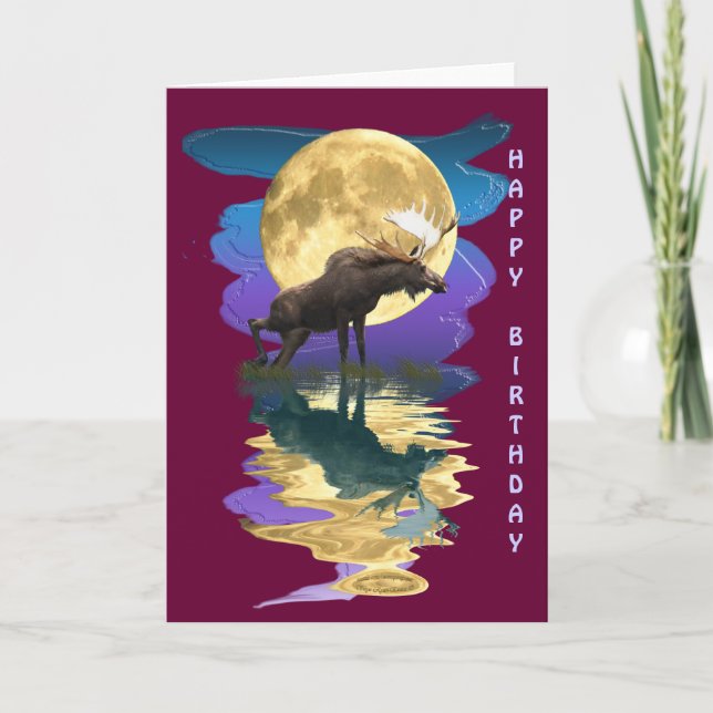 Canadian Moose & Moon Birthday Card (Front)