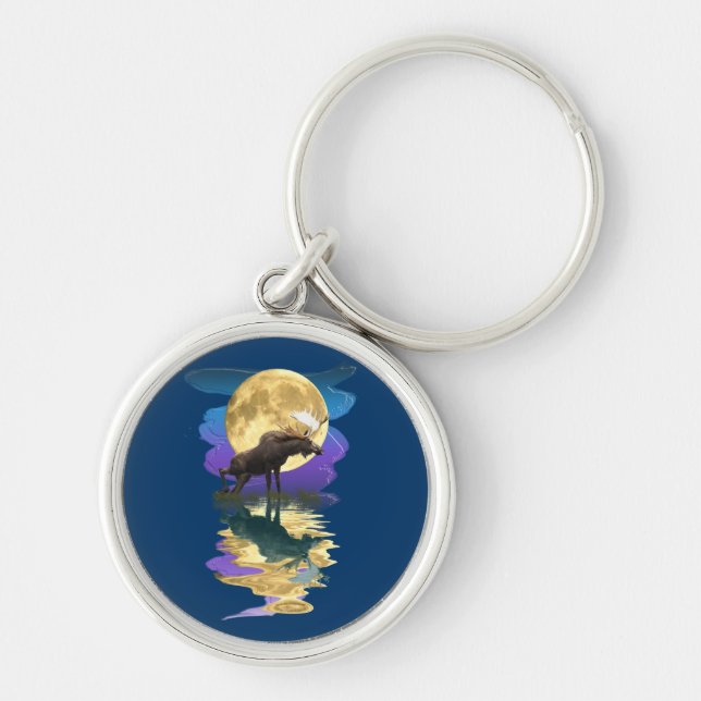Canadian Moose & Moon Wildlife Animal Key Ring (Front)