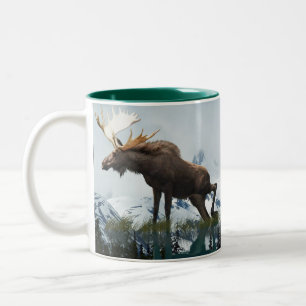 Canadian Moose & Mountains Wildlife Nature Two-Tone Coffee Mug