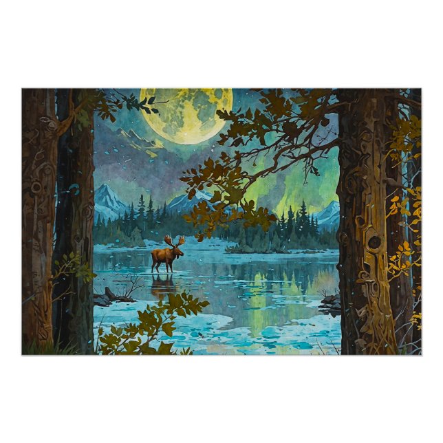 Canadian Moose & Winter Moon Poster (Front)
