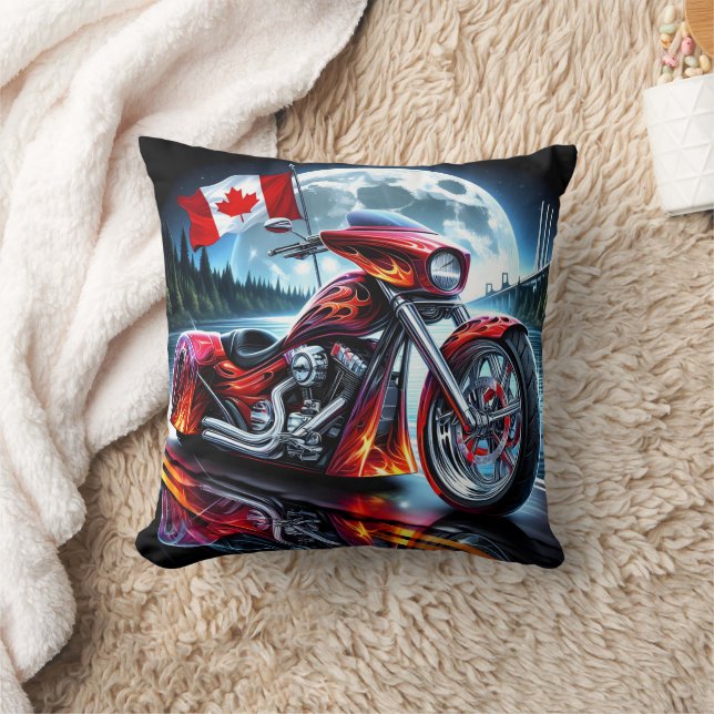 Canadian motorcycle cruising under a full moon cushion (Blanket)
