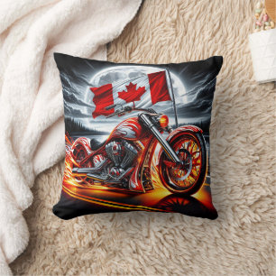 Canadian motorcycle cruising under a full moon cushion