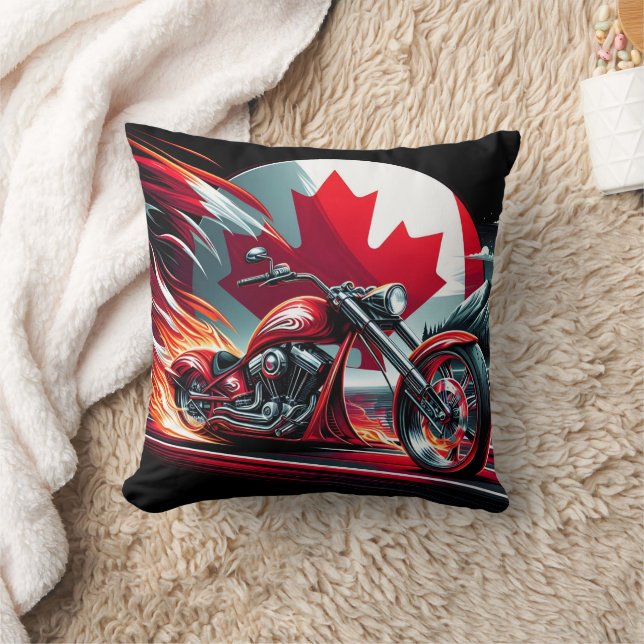 Canadian motorcycle ride with a fiery backdrop cushion (Blanket)
