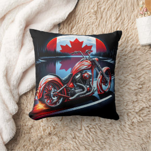 Canadian motorcycle under a moonlit flag cushion