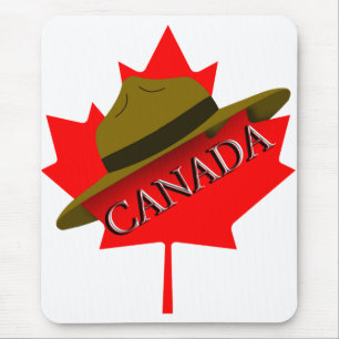 Canadian Mountie Hat on Red Maple Leaf Mouse Mat