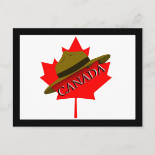 Canadian Mountie Hat on Red Maple Leaf Postcard