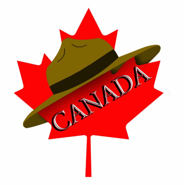 Canadian Mountie Hat on Red Maple Leaf Standing Photo Sculpture (Front)