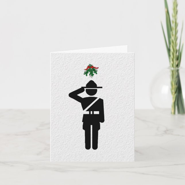 Canadian Mountie Icon & Mistletoe Christmas Card (Front)