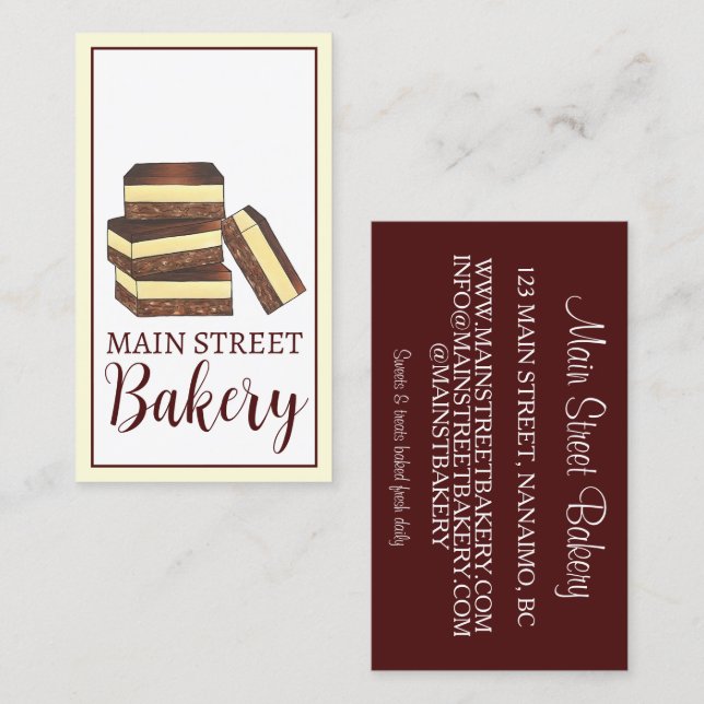 Canadian Nanaimo Bar BC Canada Bakery Dessert Food Business Card (Front/Back)
