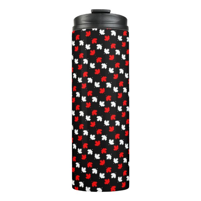 CANADIAN Patriot Red and White Maple on BLACK Thermal Tumbler (Front)