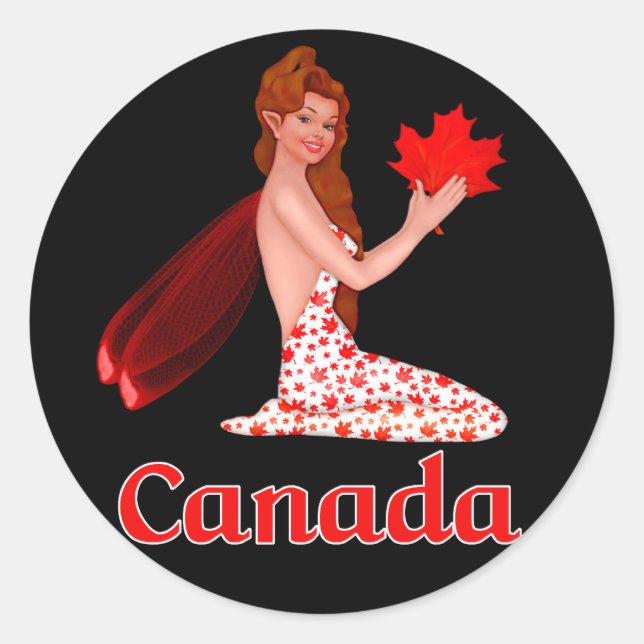 Canadian Pixie with Maple Leaf Classic Round Sticker (Front)