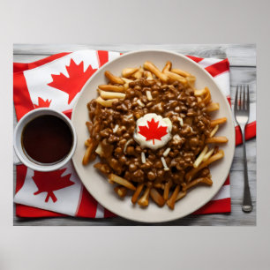Canadian Poutine with cup of coffee Poster