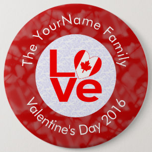 Canadian Red LOVE Flag Personalised  6 Cm Round Badge