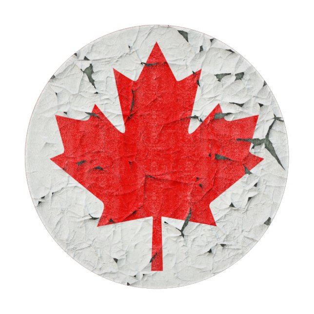 Canadian Red Maple Leaf CANADA Peeling Paint looks Cutting Board (Front)