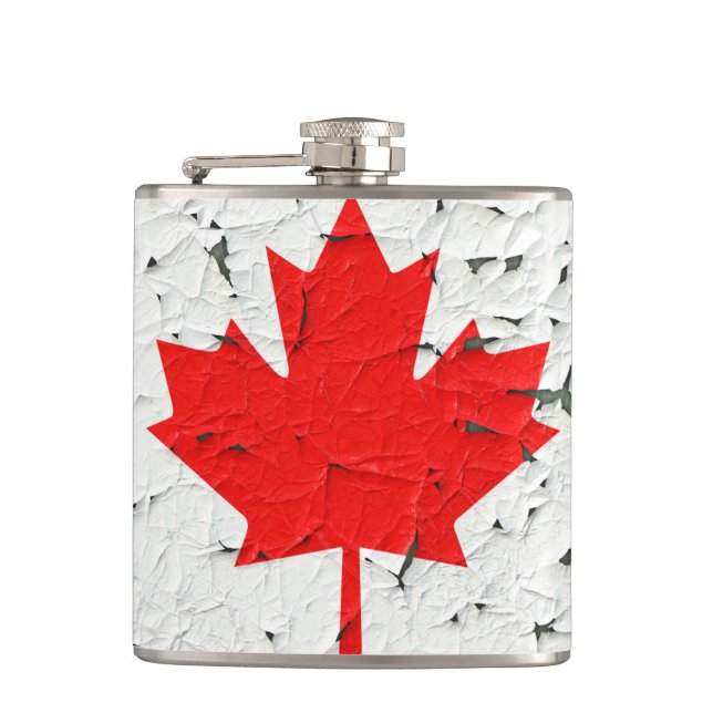Canadian Red Maple Leaf CANADA Peeling Paint looks Hip Flask (Front)