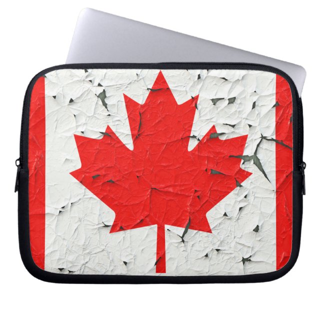 Canadian Red Maple Leaf CANADA Peeling Paint looks Laptop Sleeve (Front)