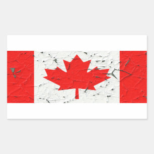 Canadian Red Maple Leaf CANADA Peeling Paint looks Rectangular Sticker